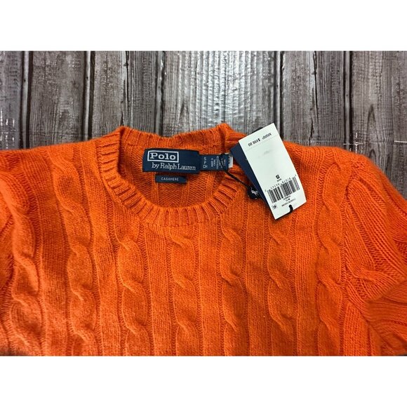 Polo Ralph Lauren 100% Cashmere Cable Sweater Size S color orange NWT mspr 498 - Picture 2 of 8